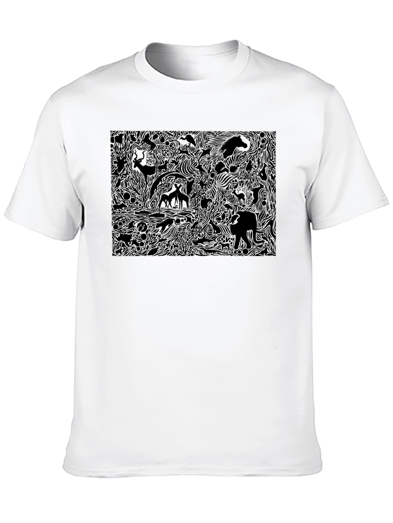 Black Graphic Tee with Animal Print