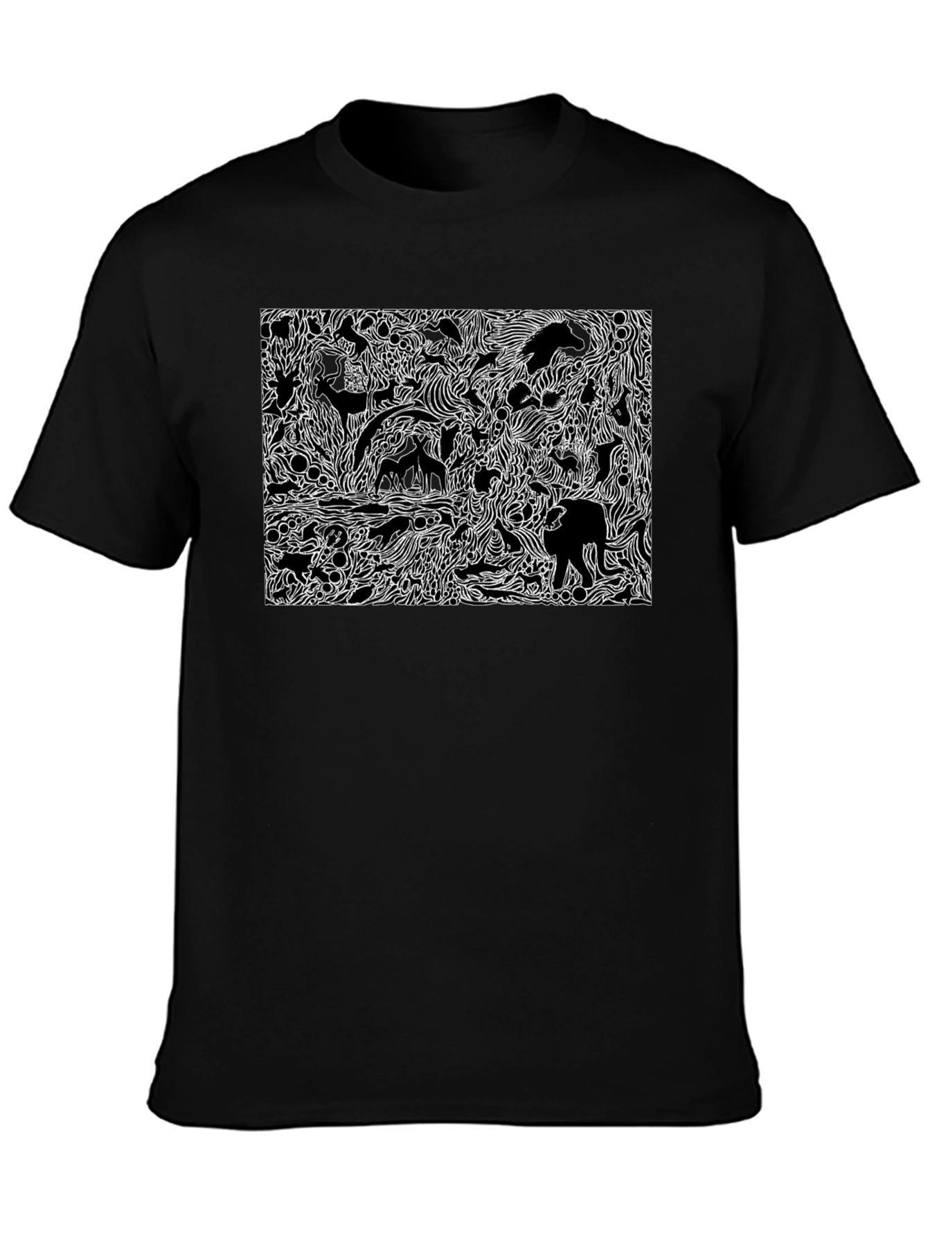 Black Graphic Tee with Animal Print