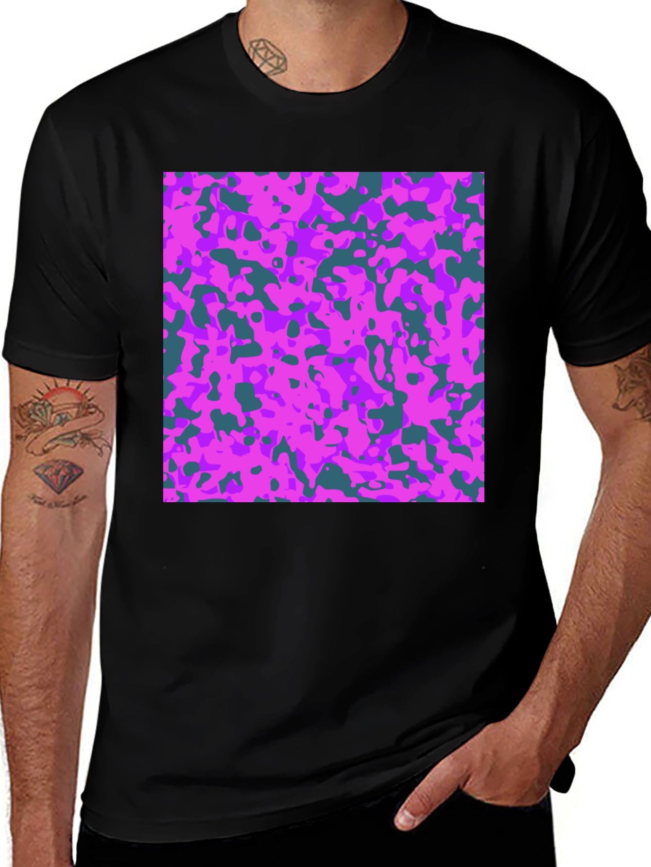 Abstract Camo Print Tee - Black