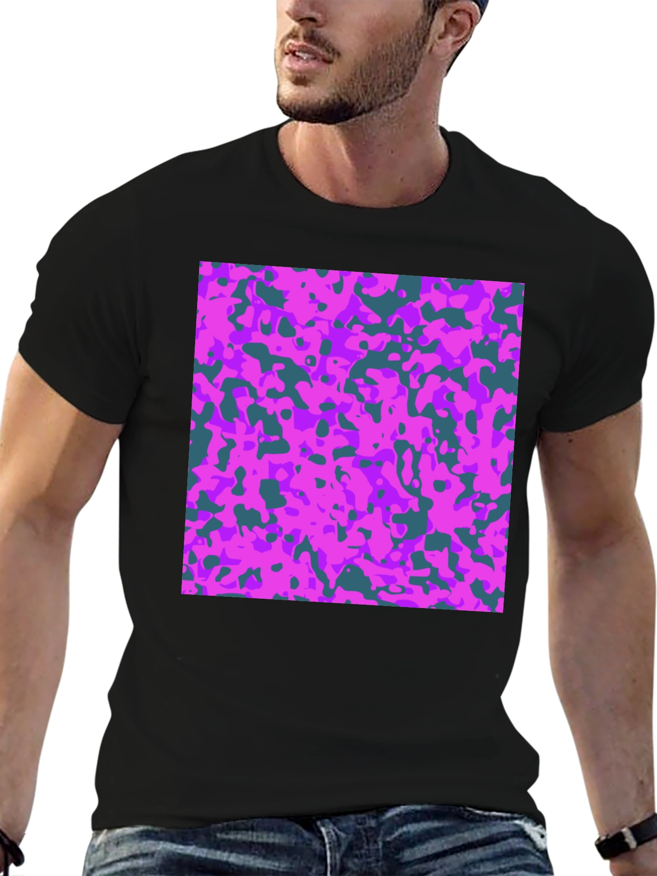 Abstract Camo Print Tee - Black