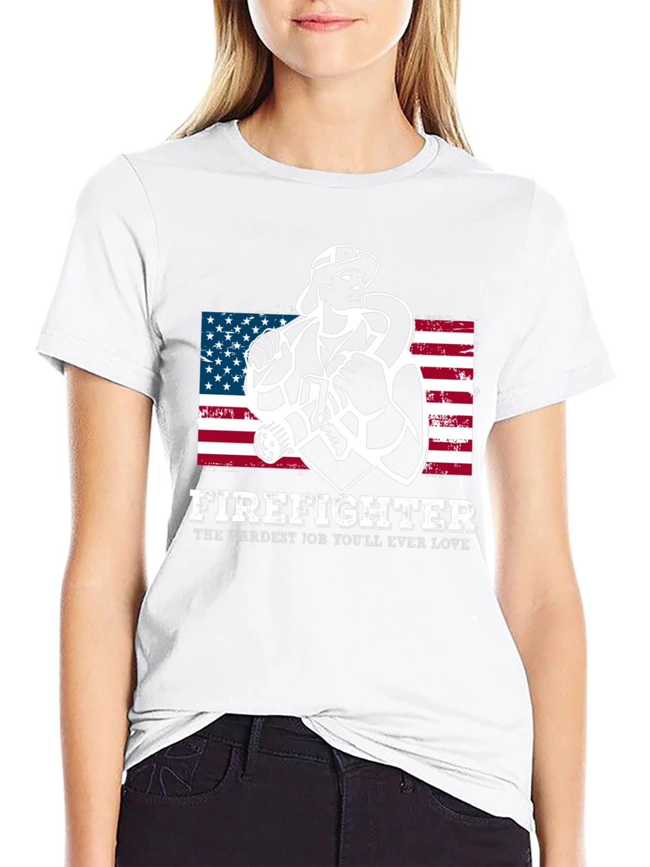 Firefighter Graphic T-Shirt - American Flag Design