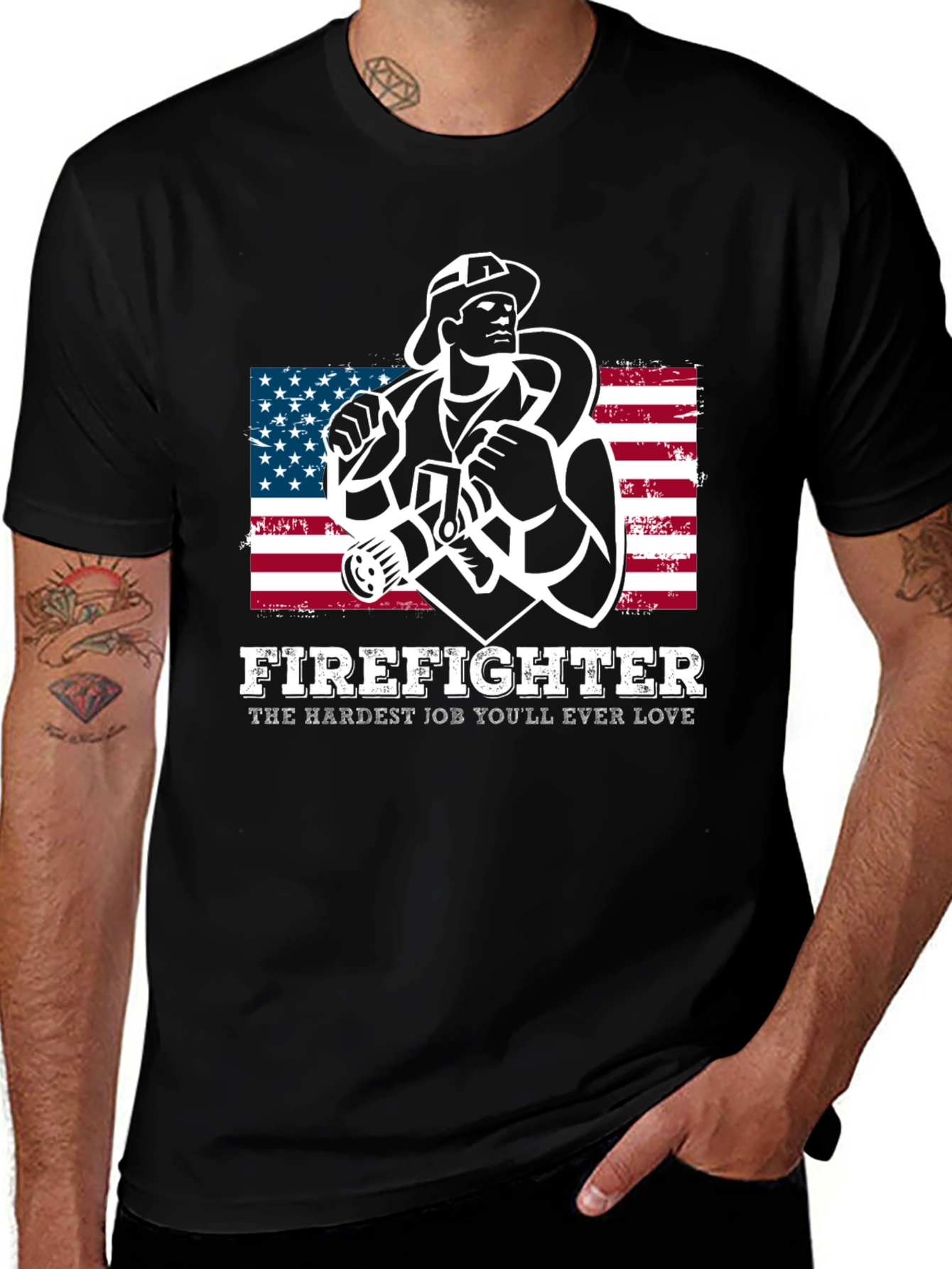 Firefighter Graphic T-Shirt - American Flag Design