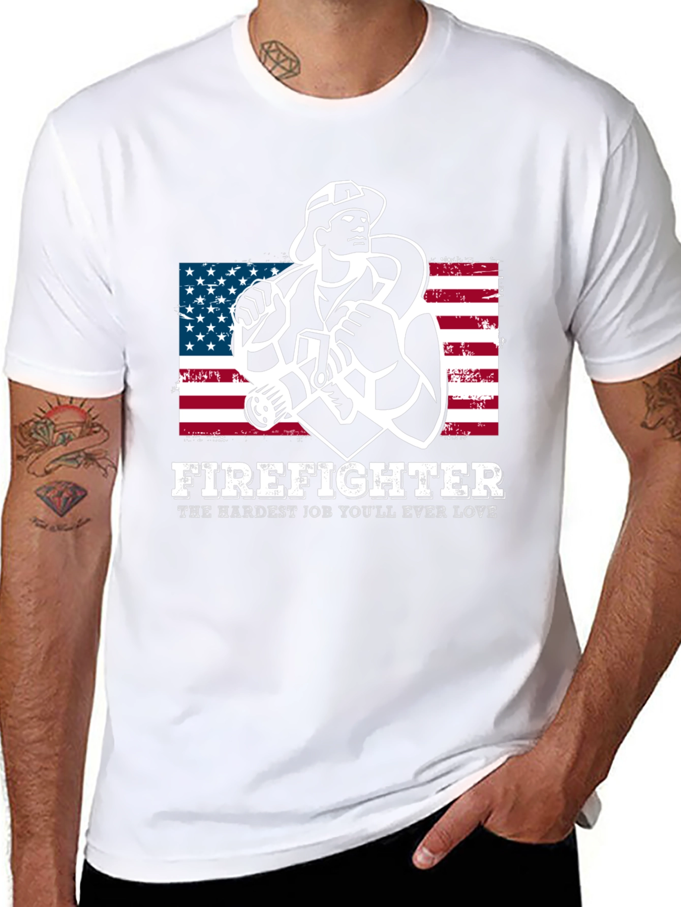Firefighter Graphic T-Shirt - American Flag Design