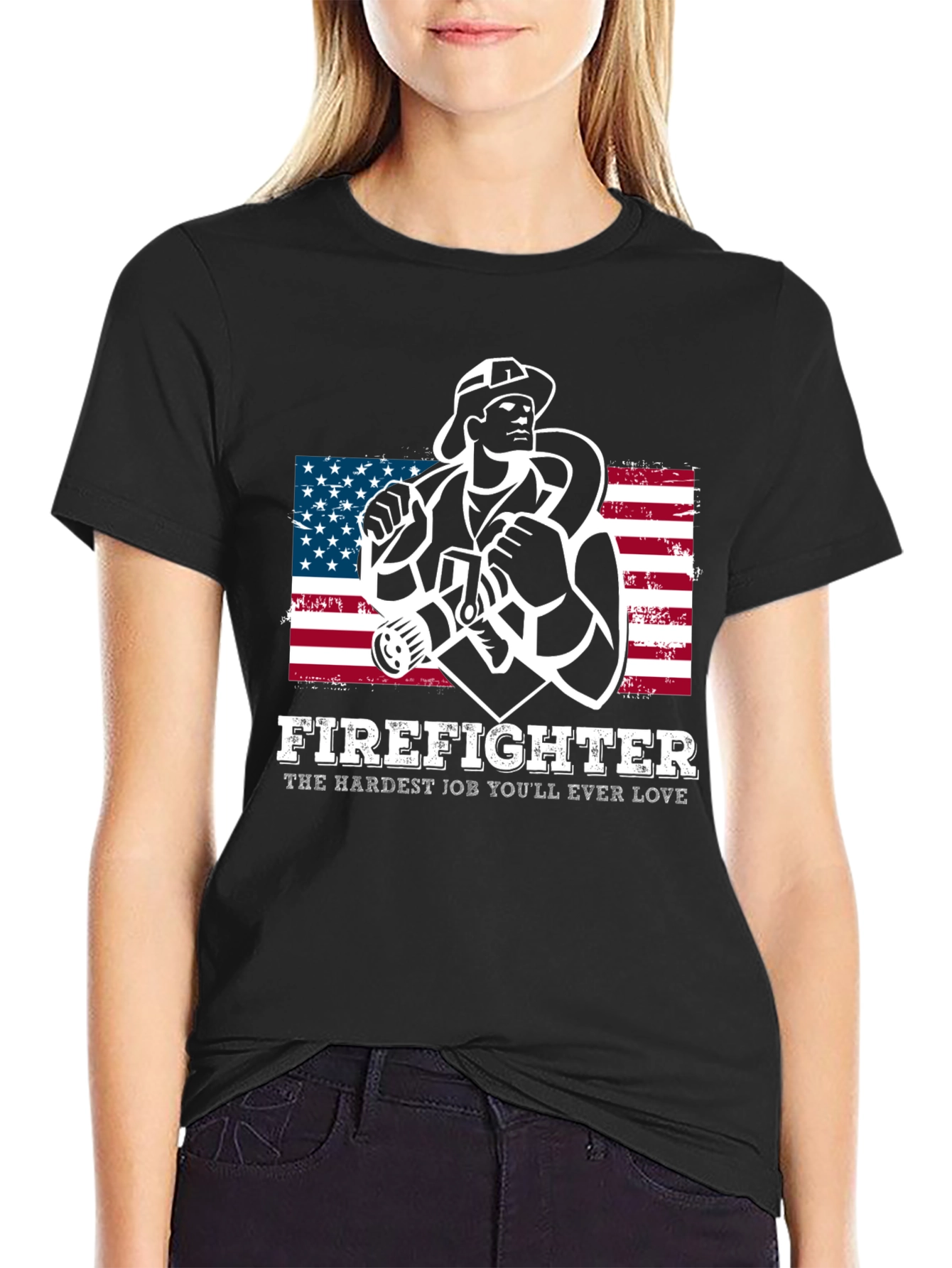 Firefighter Graphic T-Shirt - American Flag Design