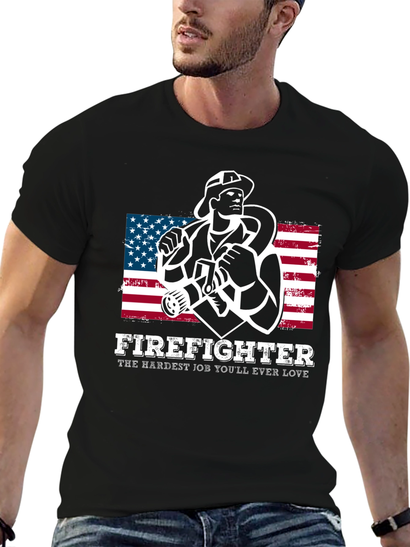 Firefighter Graphic T-Shirt - American Flag Design