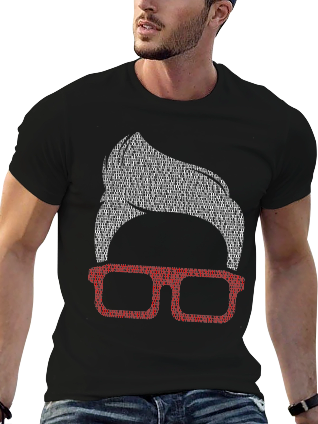 Stylish Nerd Tee: Retro Glasses & Hair Design