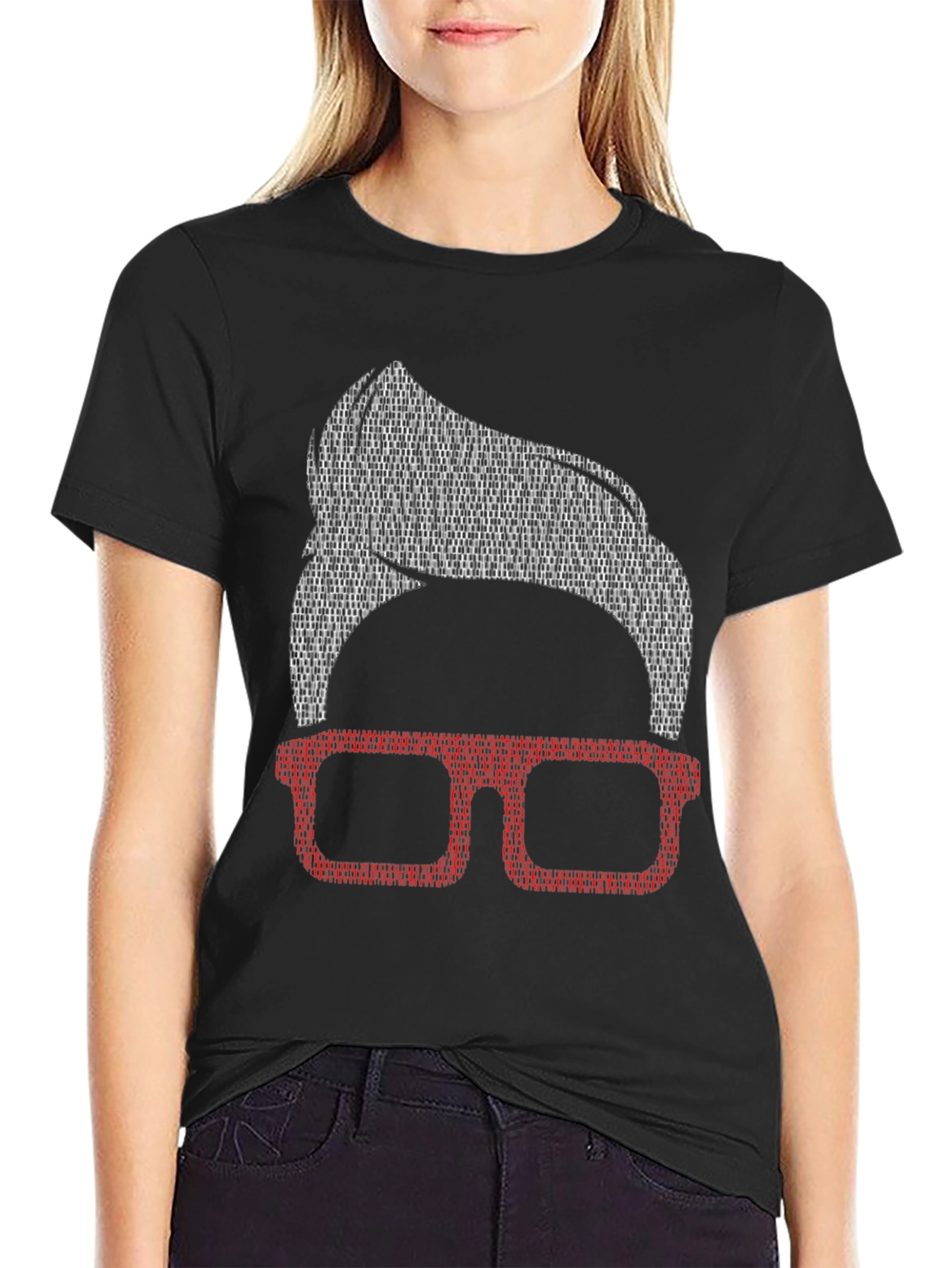 Stylish Nerd Tee: Retro Glasses & Hair Design