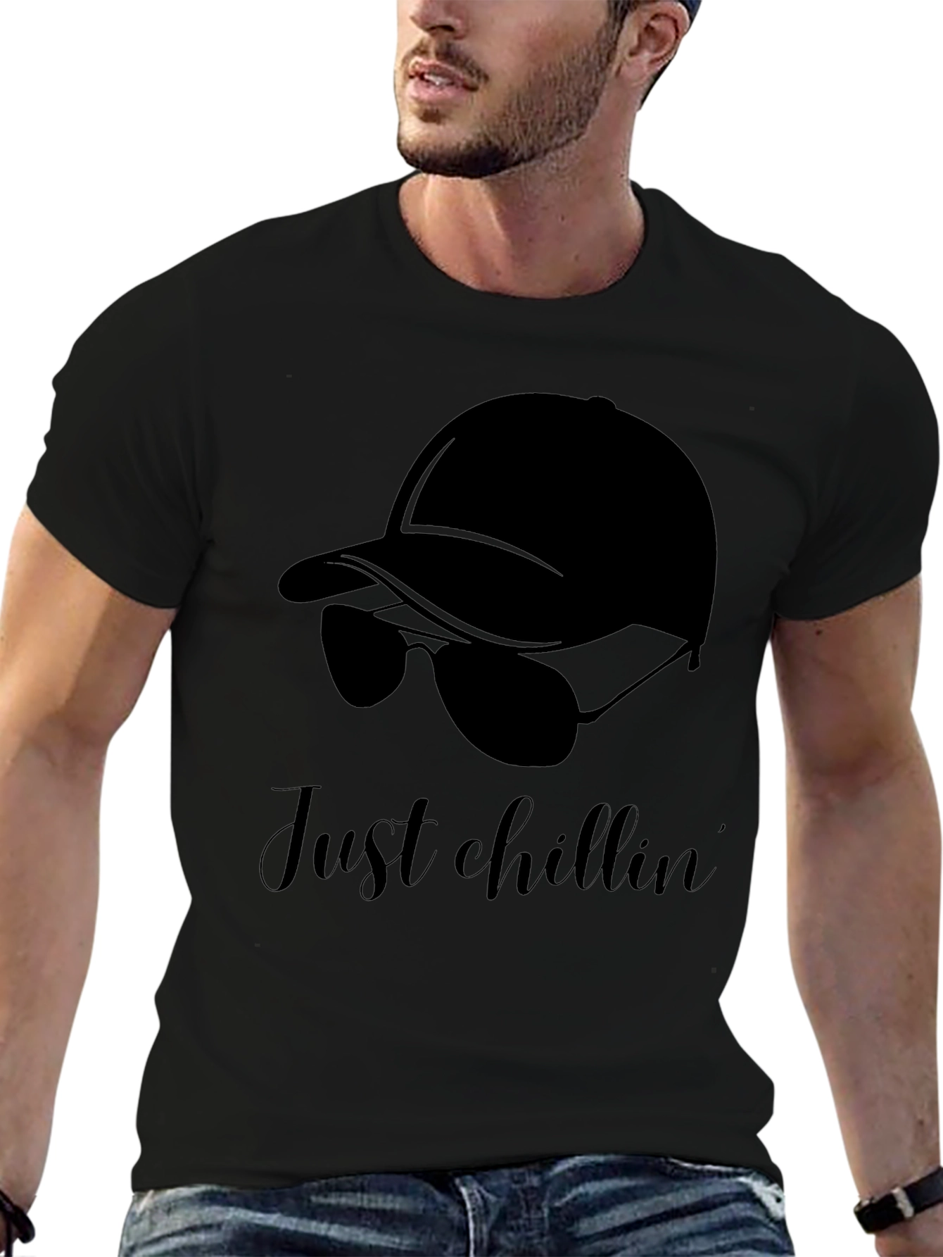 Just Chillin Black Graphic Tee - Relaxed Casual Style
