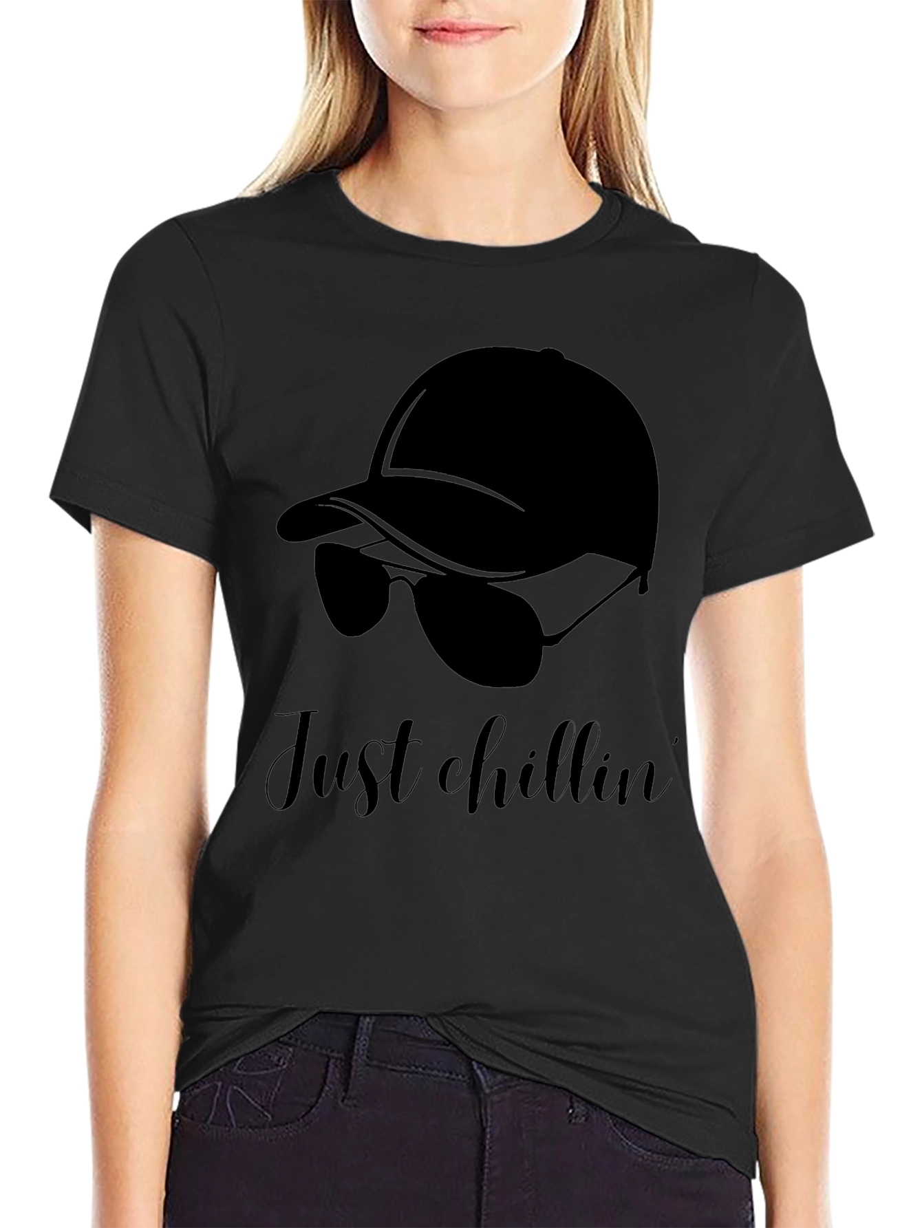 Just Chillin Black Graphic Tee - Relaxed Casual Style