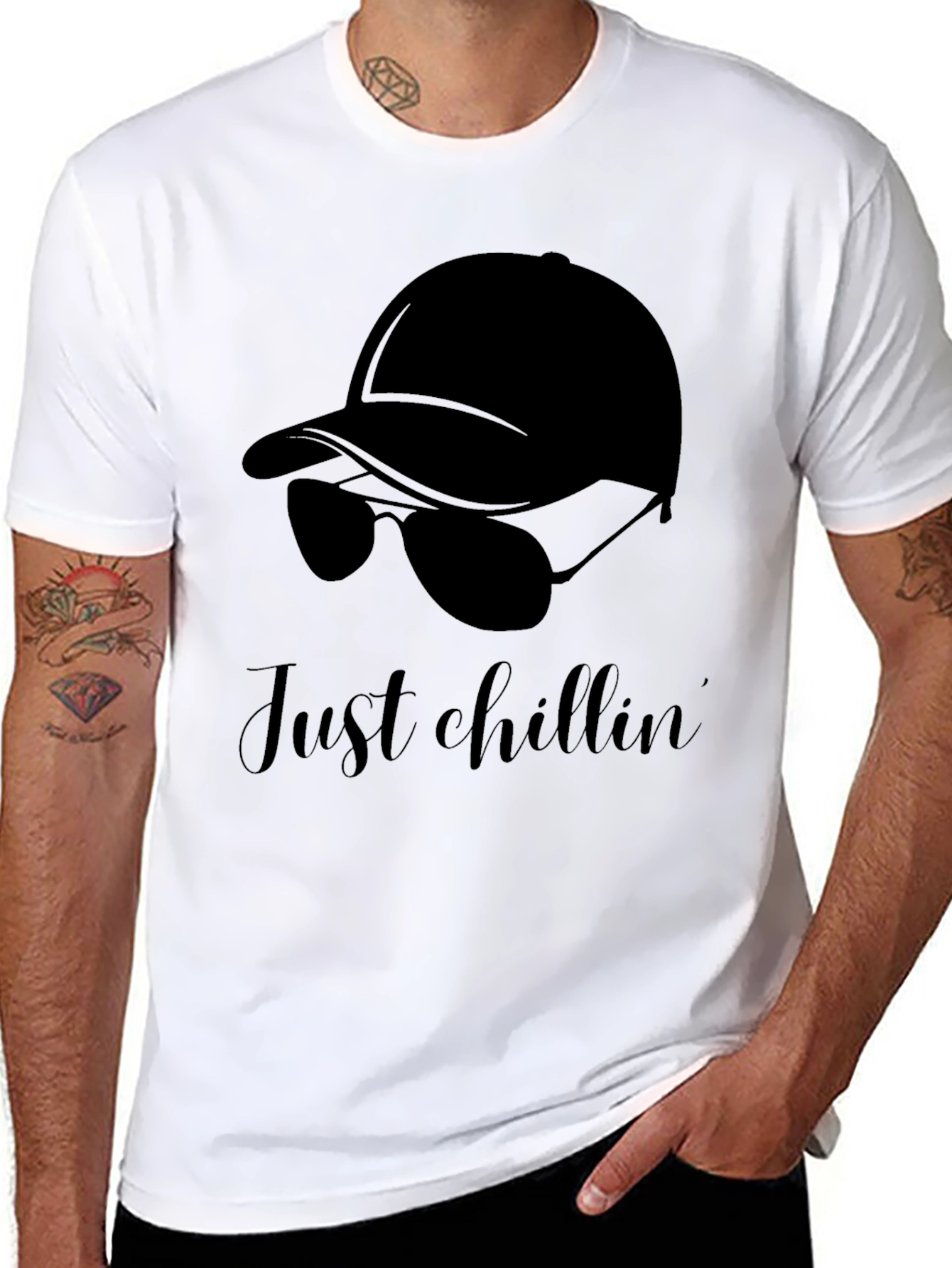 Just Chillin Black Graphic Tee - Relaxed Casual Style
