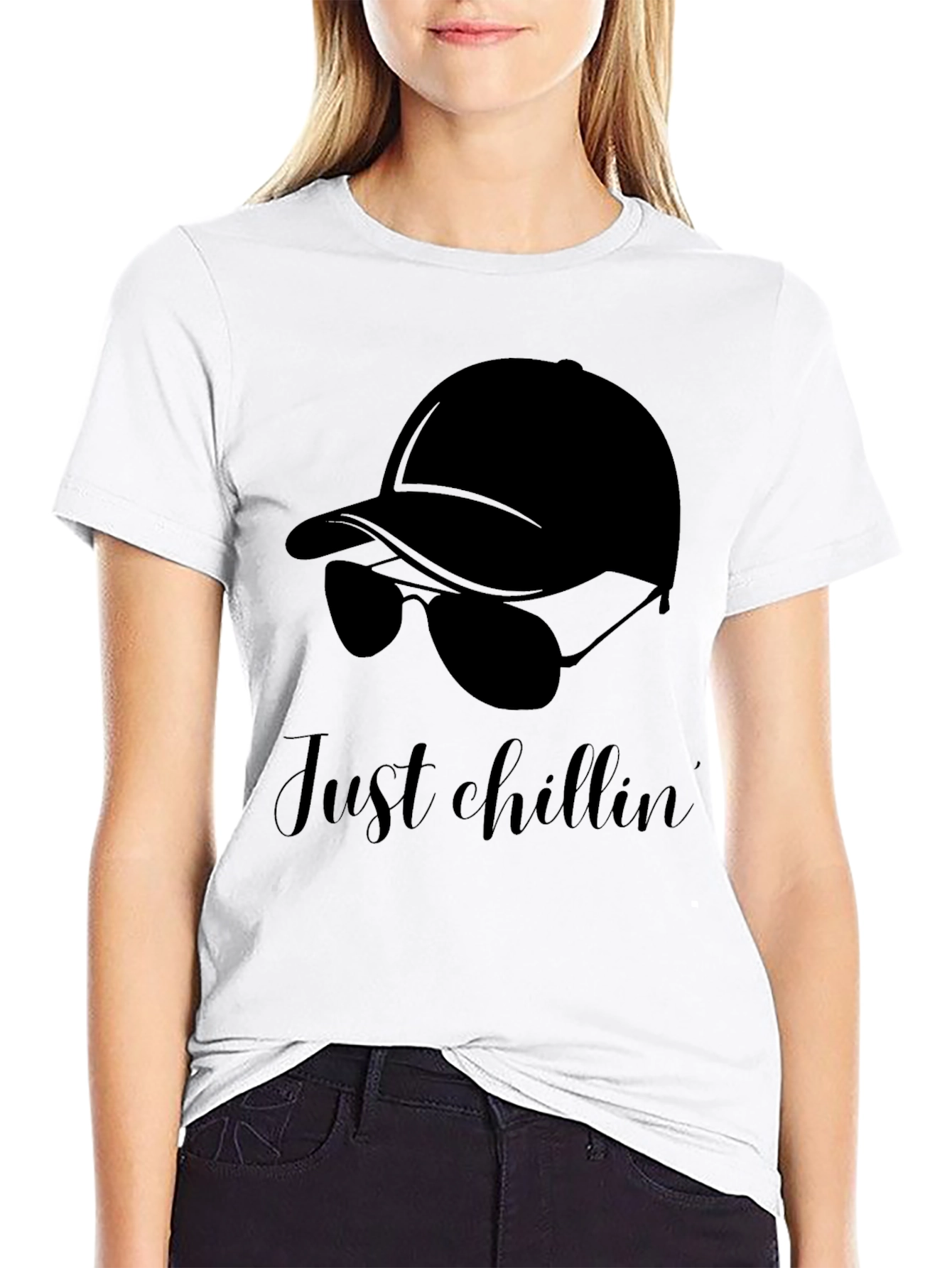 Just Chillin Black Graphic Tee - Relaxed Casual Style