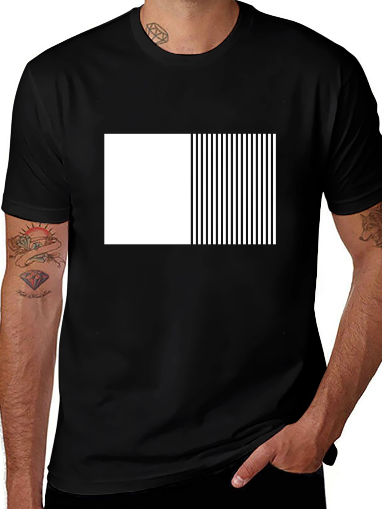 Modern Black & White Graphic Tee - Abstract Design