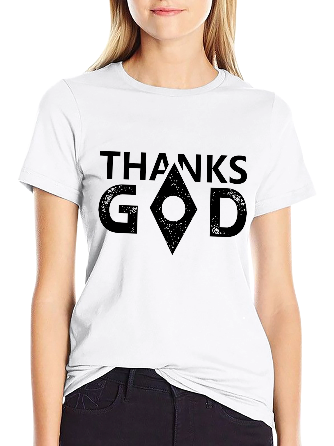 Thanks God Graphic Tee - Black Crew Neck