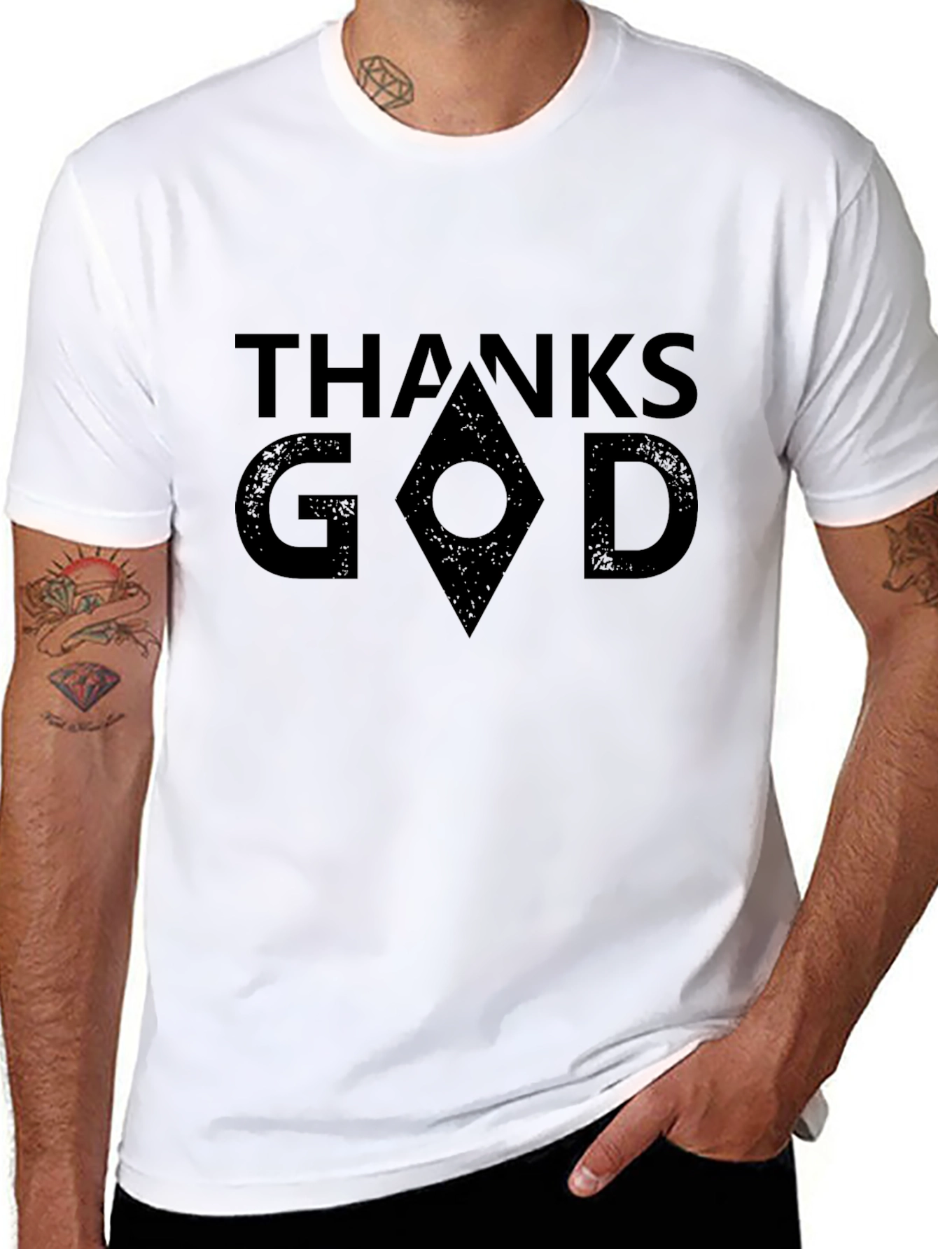 Thanks God Graphic Tee - Black Crew Neck