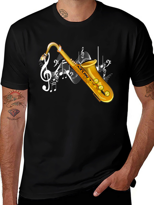 Saxophone & Music Notes Graphic Black T-Shirt