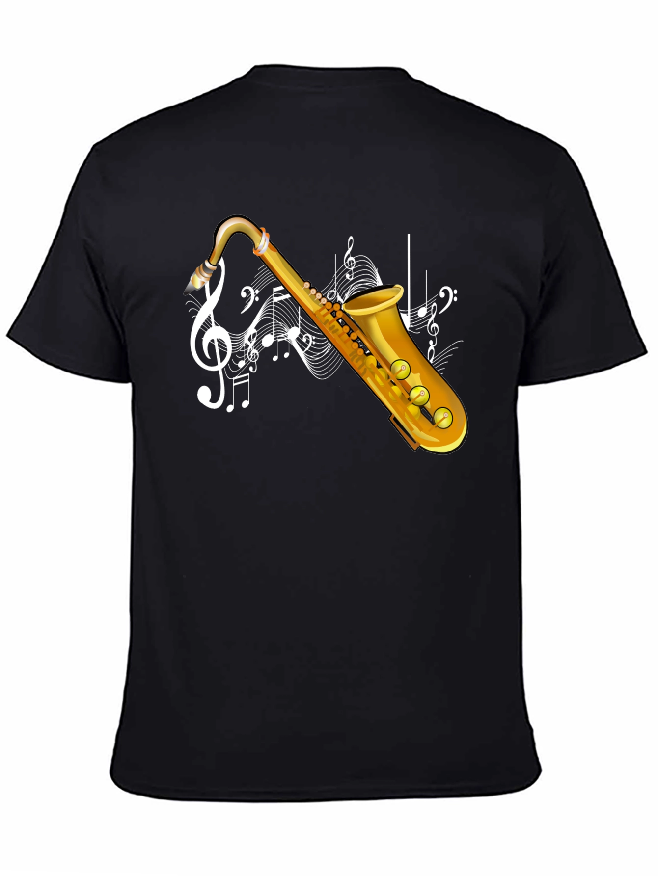 Saxophone & Music Notes Graphic Black T-Shirt