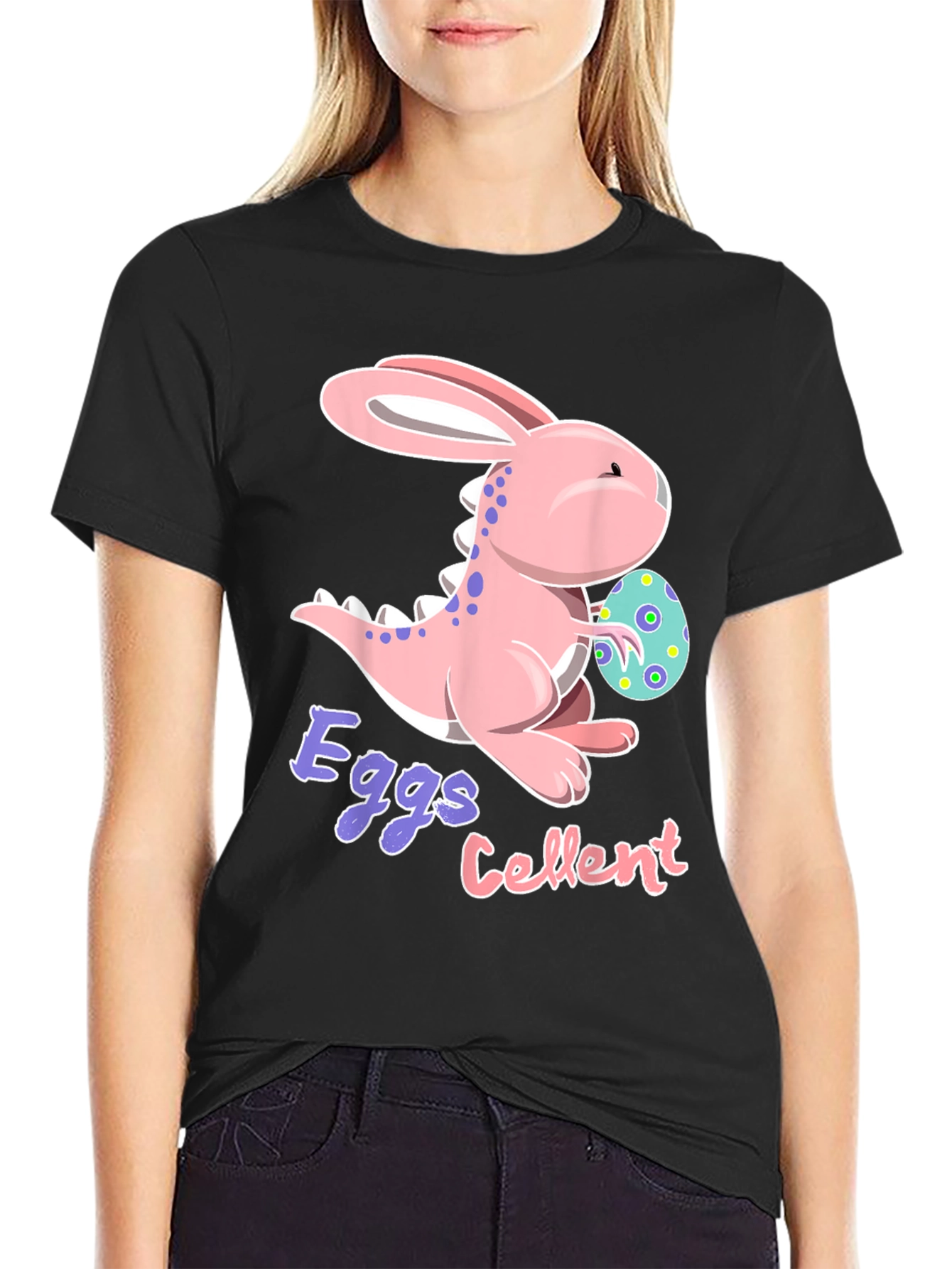 Easter Dino-Bunny Eggs-Cellent Black T-Shirt