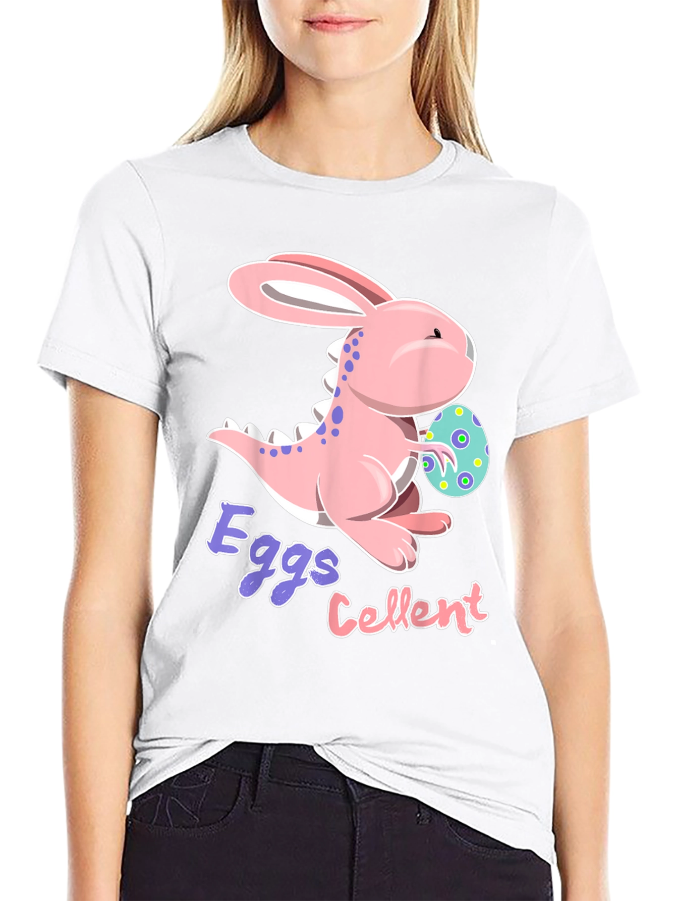 Easter Dino-Bunny Eggs-Cellent Black T-Shirt