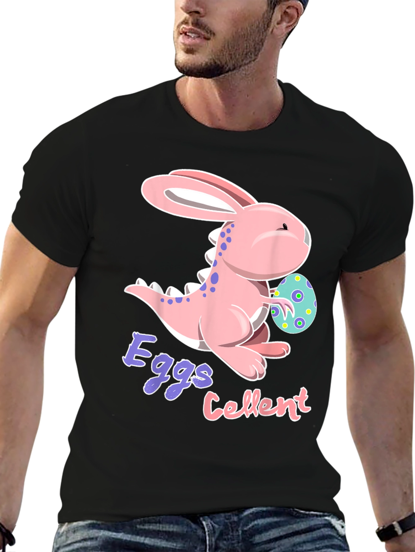 Easter Dino-Bunny Eggs-Cellent Black T-Shirt