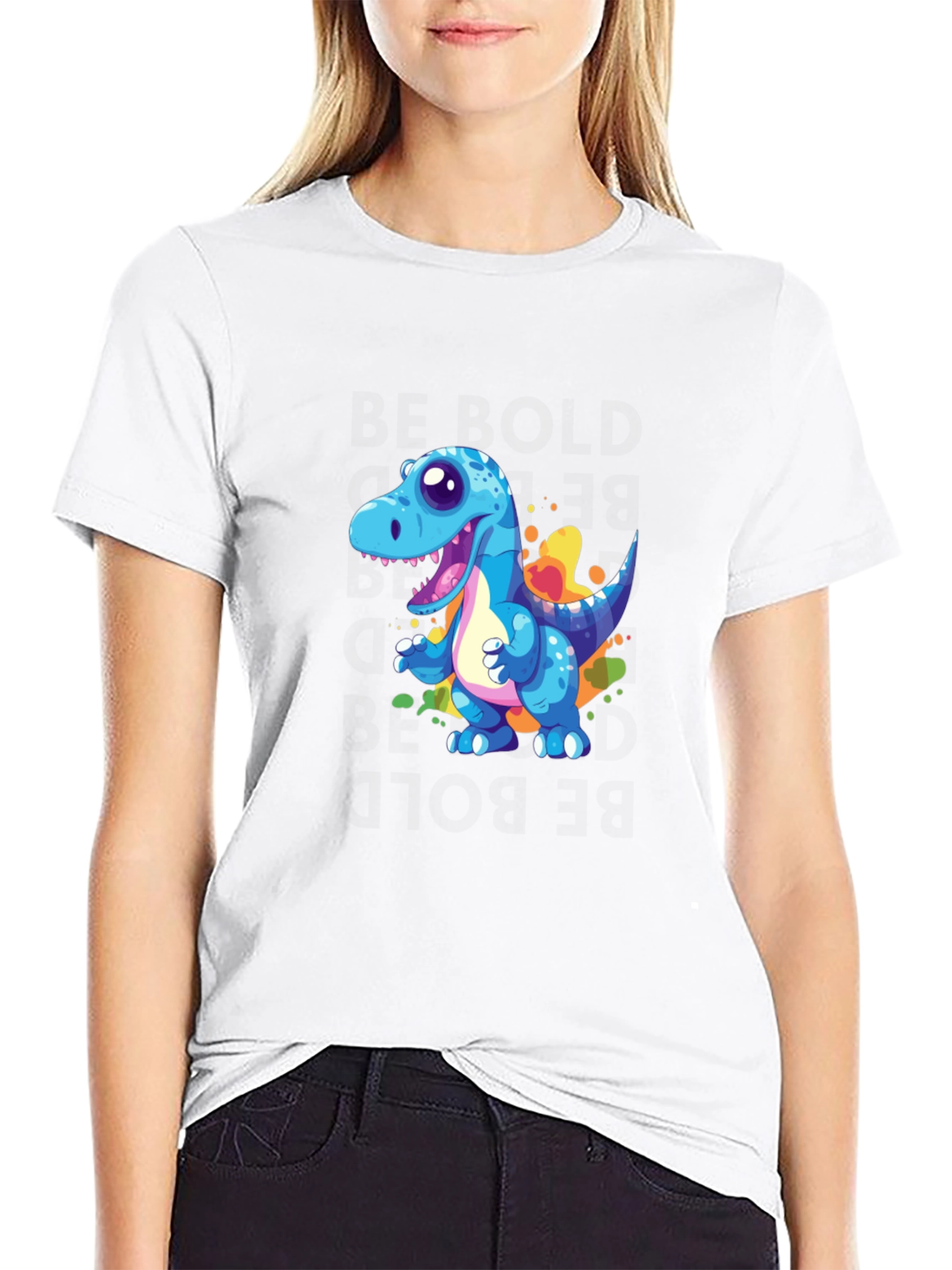 Cartoon Dinosaur Graphic Black T-Shirt