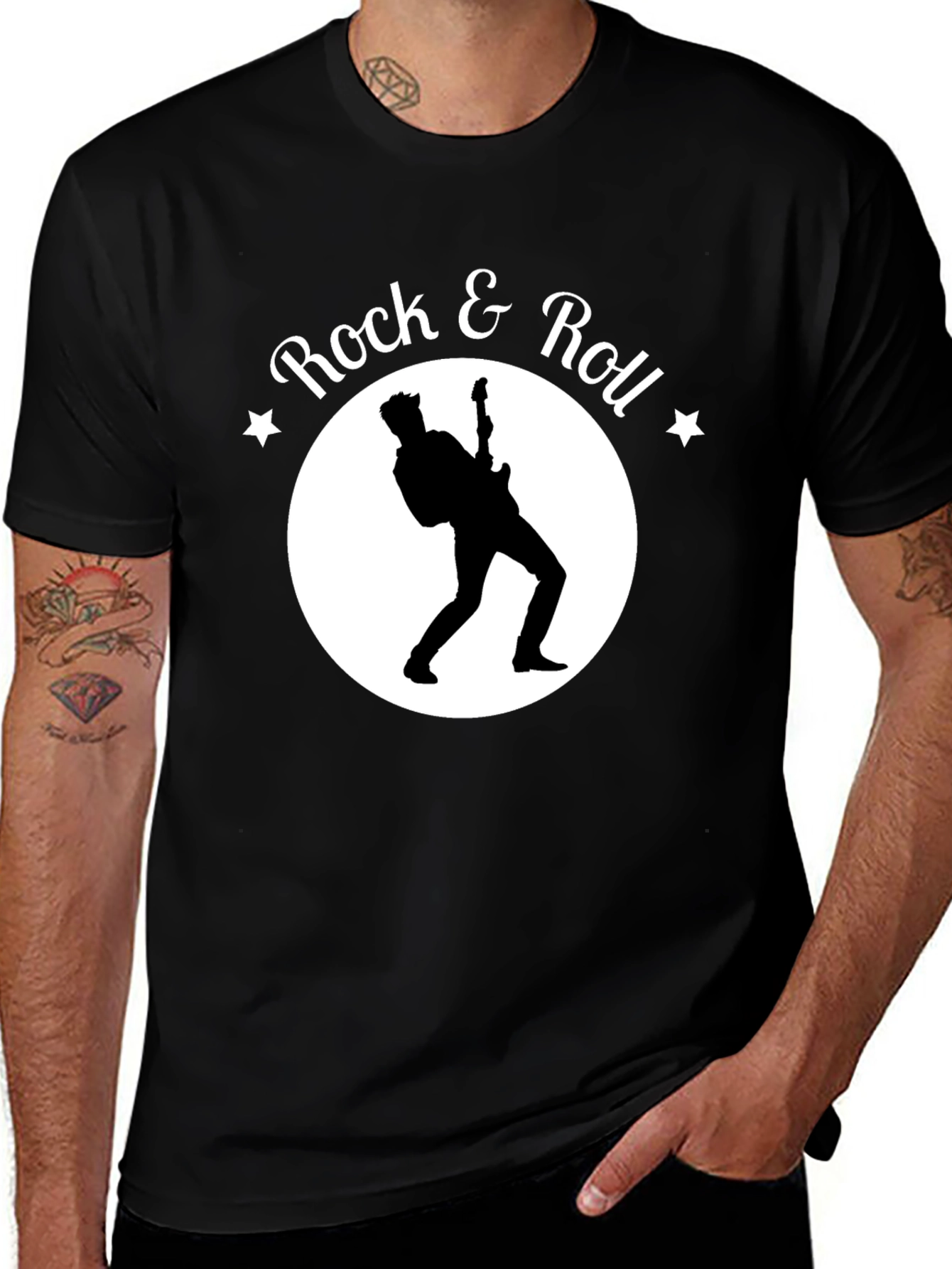 Rock & Roll Guitarist Graphic Black T-Shirt
