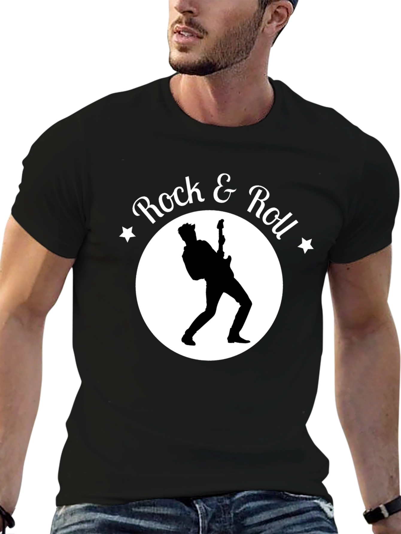 Rock & Roll Guitarist Graphic Black T-Shirt