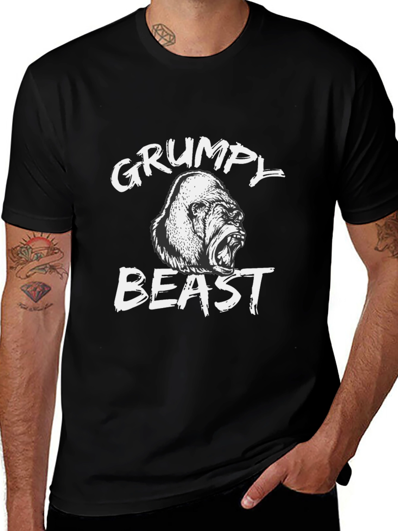 Grumpy Beast Gorilla Graphic Tee - Black Cotton