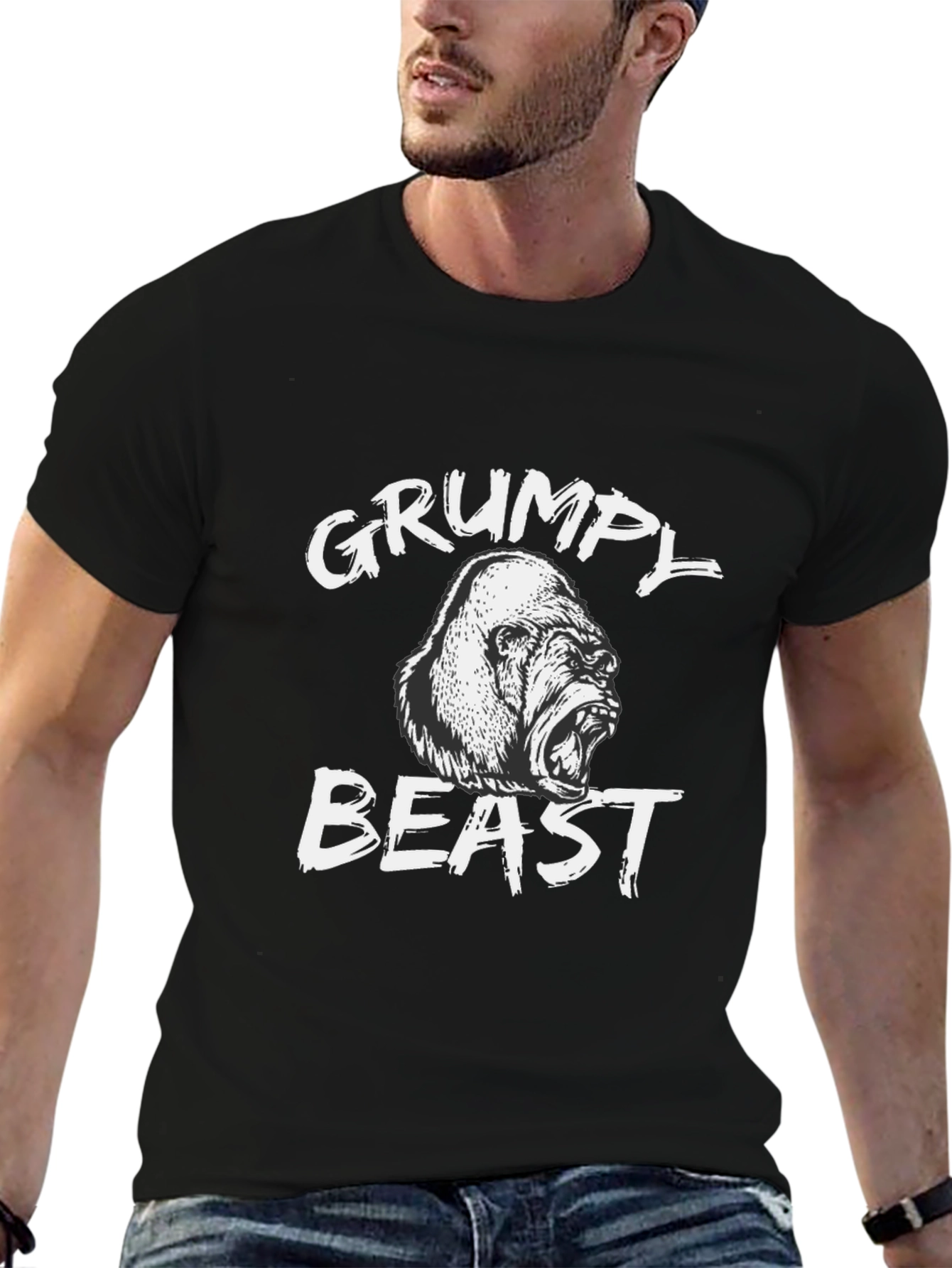 Grumpy Beast Gorilla Graphic Tee - Black Cotton
