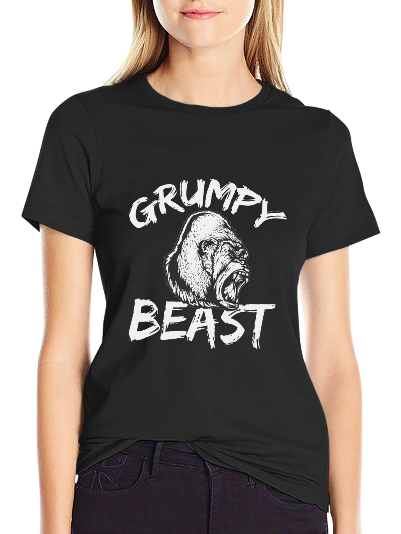 Grumpy Beast Gorilla Graphic Tee - Black Cotton