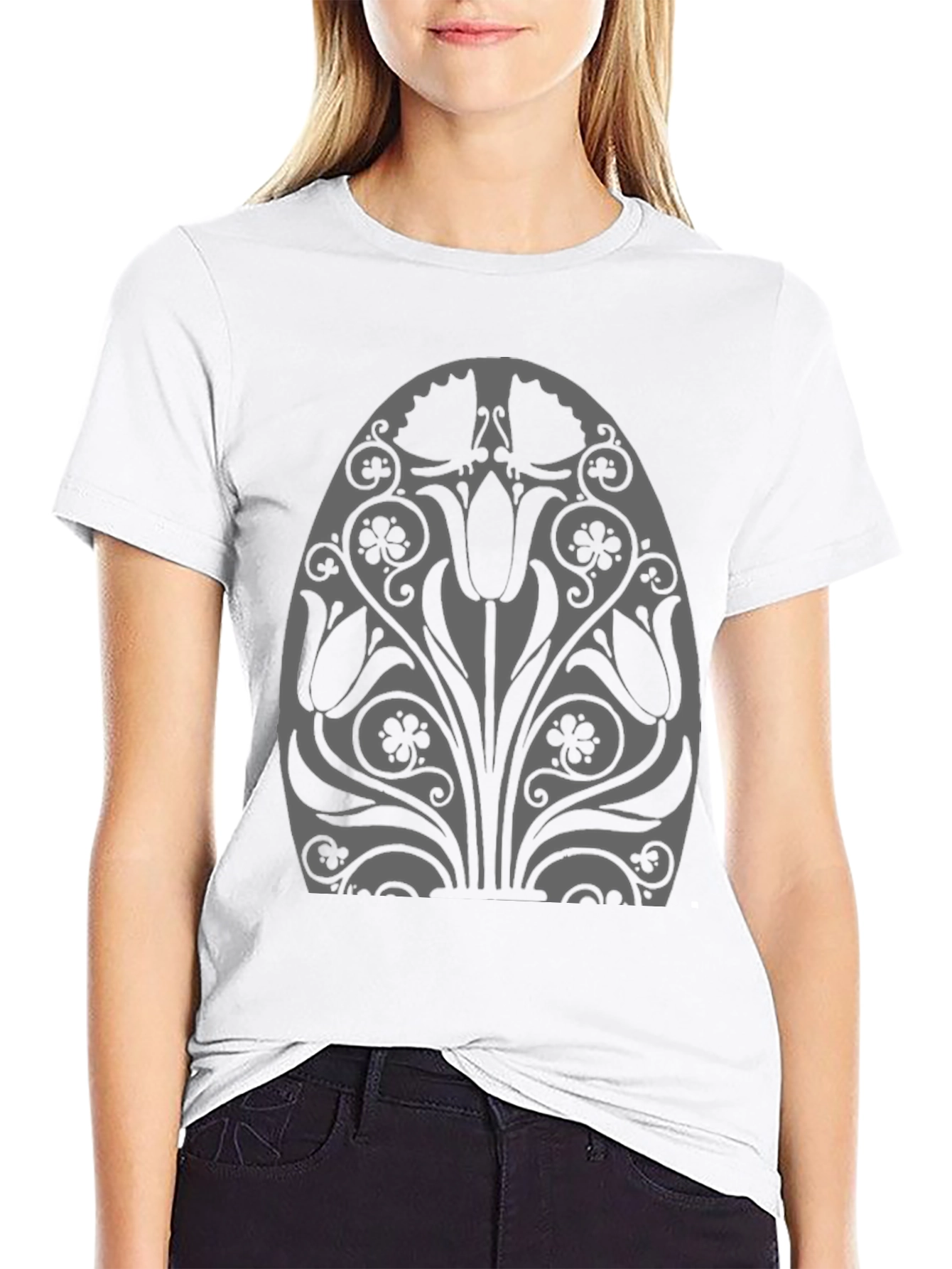 Floral Tulip Graphic Black T-Shirt