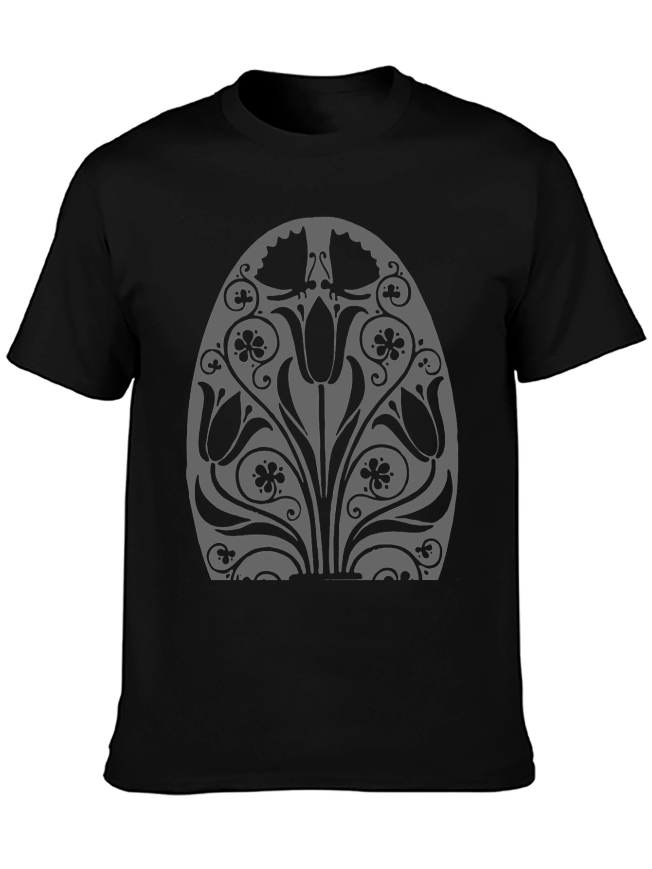 Floral Tulip Graphic Black T-Shirt