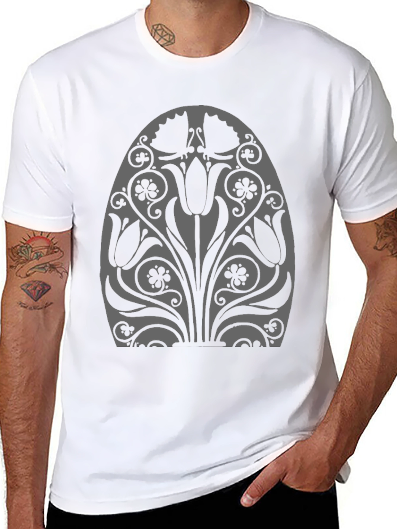 Floral Tulip Graphic Black T-Shirt