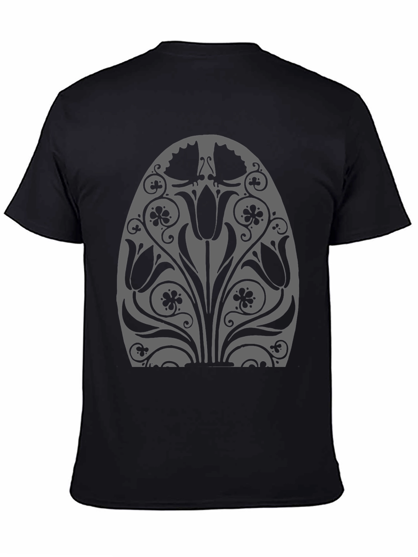Floral Tulip Graphic Black T-Shirt