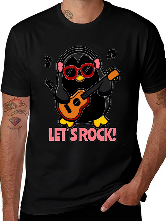 Lets Rock Penguin Musician Graphic T-Shirt
