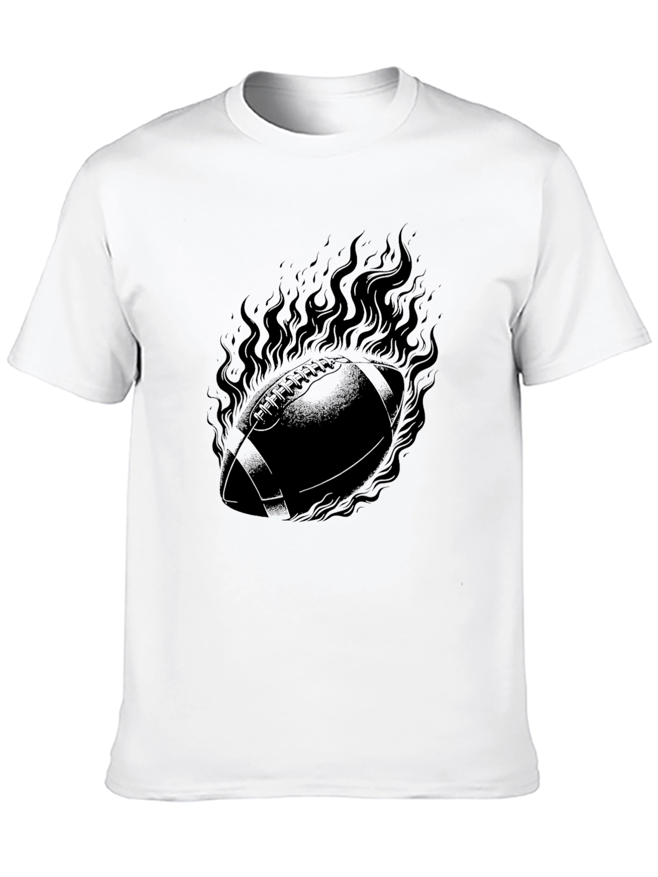 Flaming Football Graphic Tee - Black Cotton T-Shirt