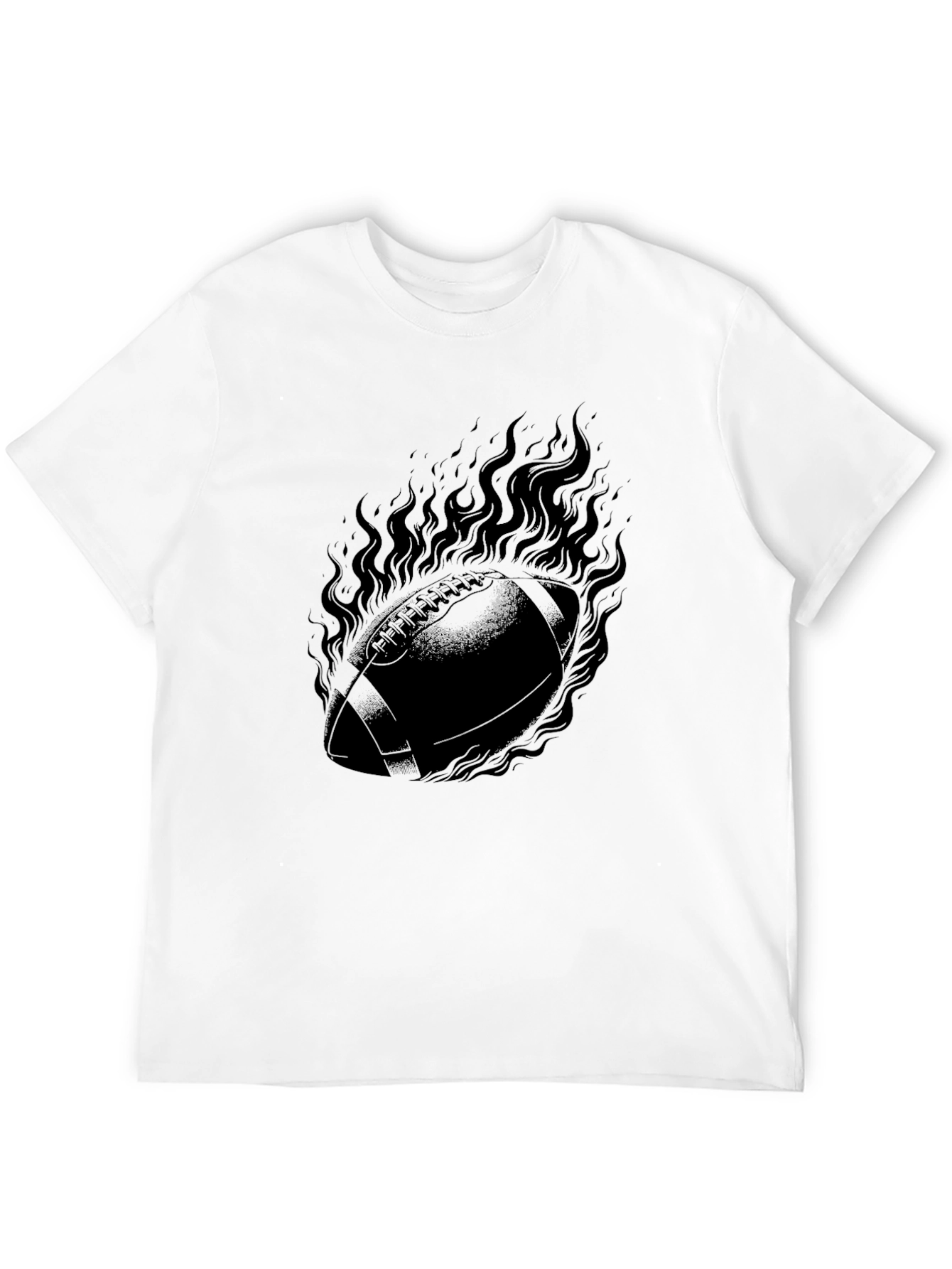 Flaming Football Graphic Tee - Black Cotton T-Shirt