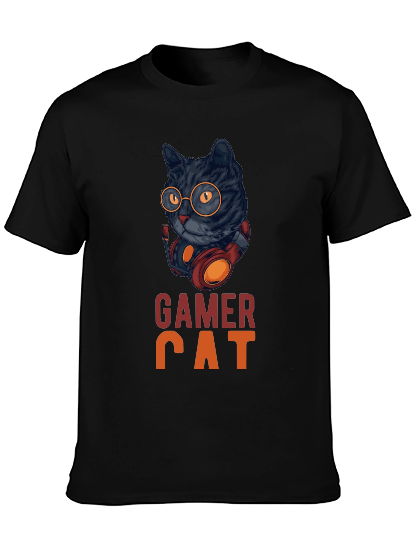 Gamer Cat Graphic Tee - Cool Cat With Headset
