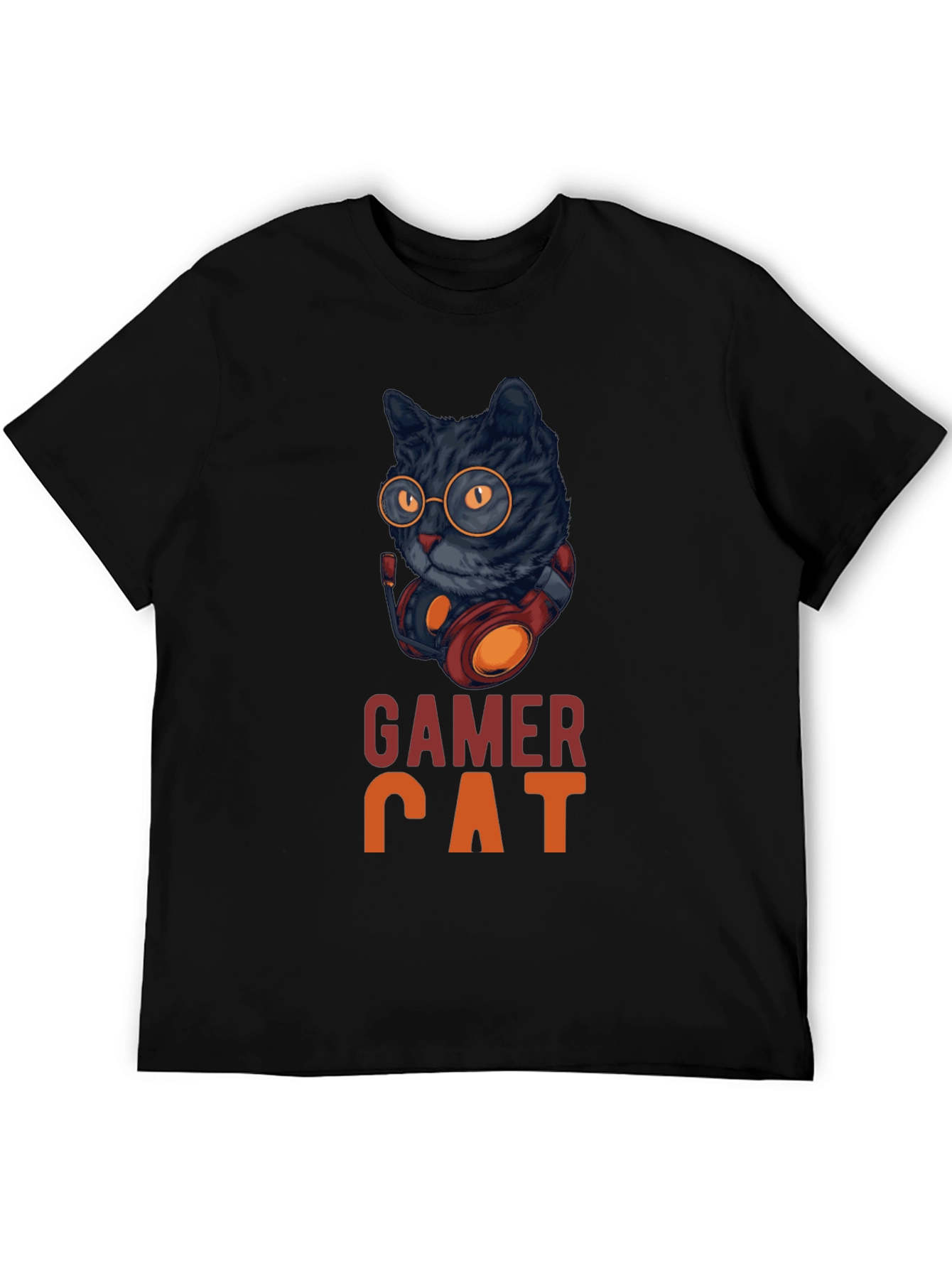 Gamer Cat Graphic Tee - Cool Cat With Headset