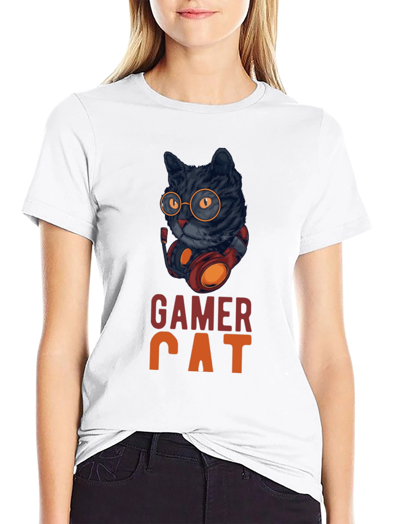 Gamer Cat Graphic Tee - Cool Cat With Headset