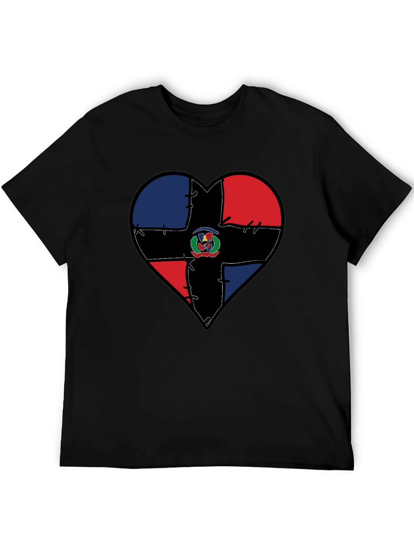 Dominican Republic Flag Heart T-Shirt - Black