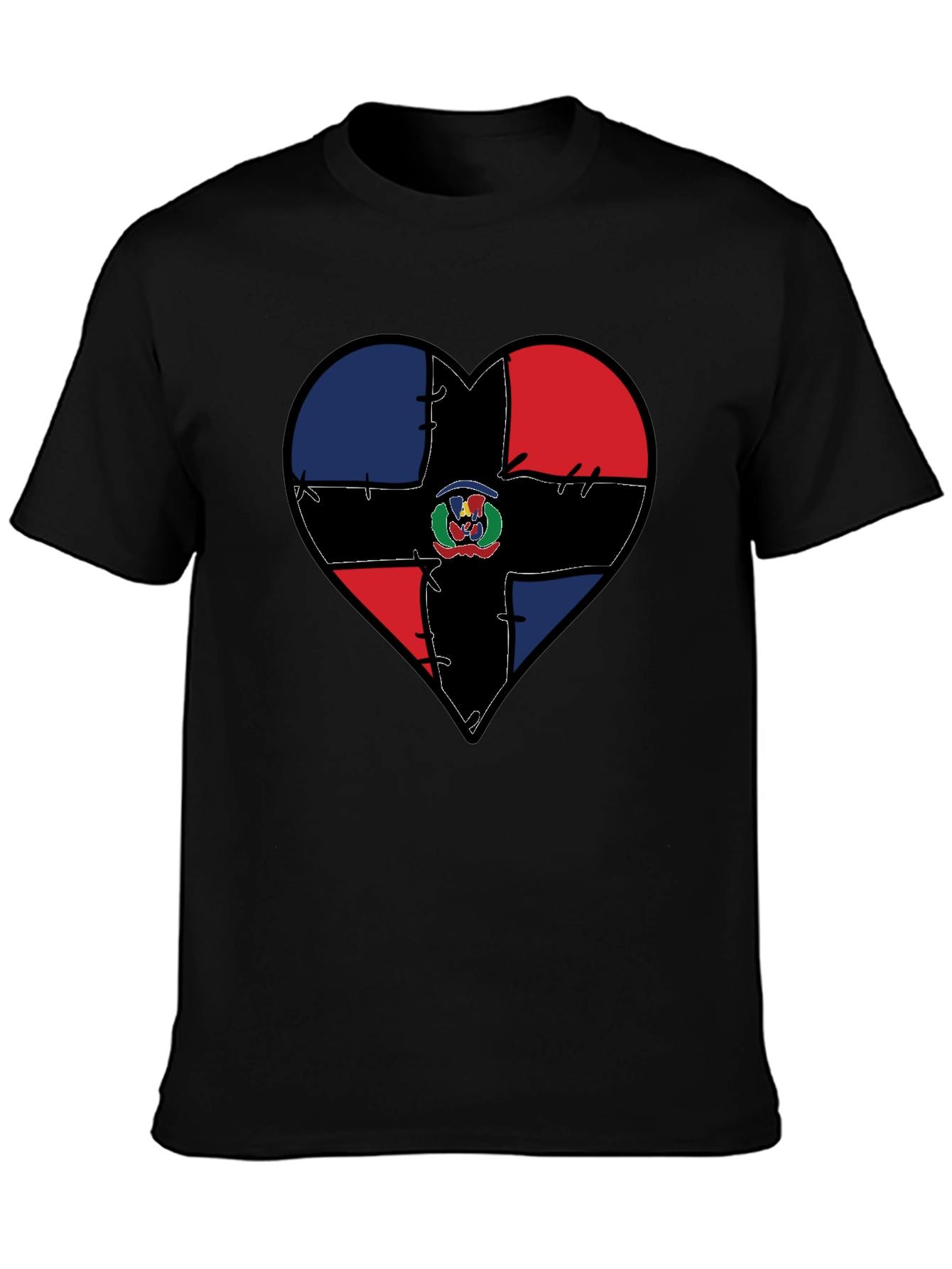 Dominican Republic Flag Heart T-Shirt - Black
