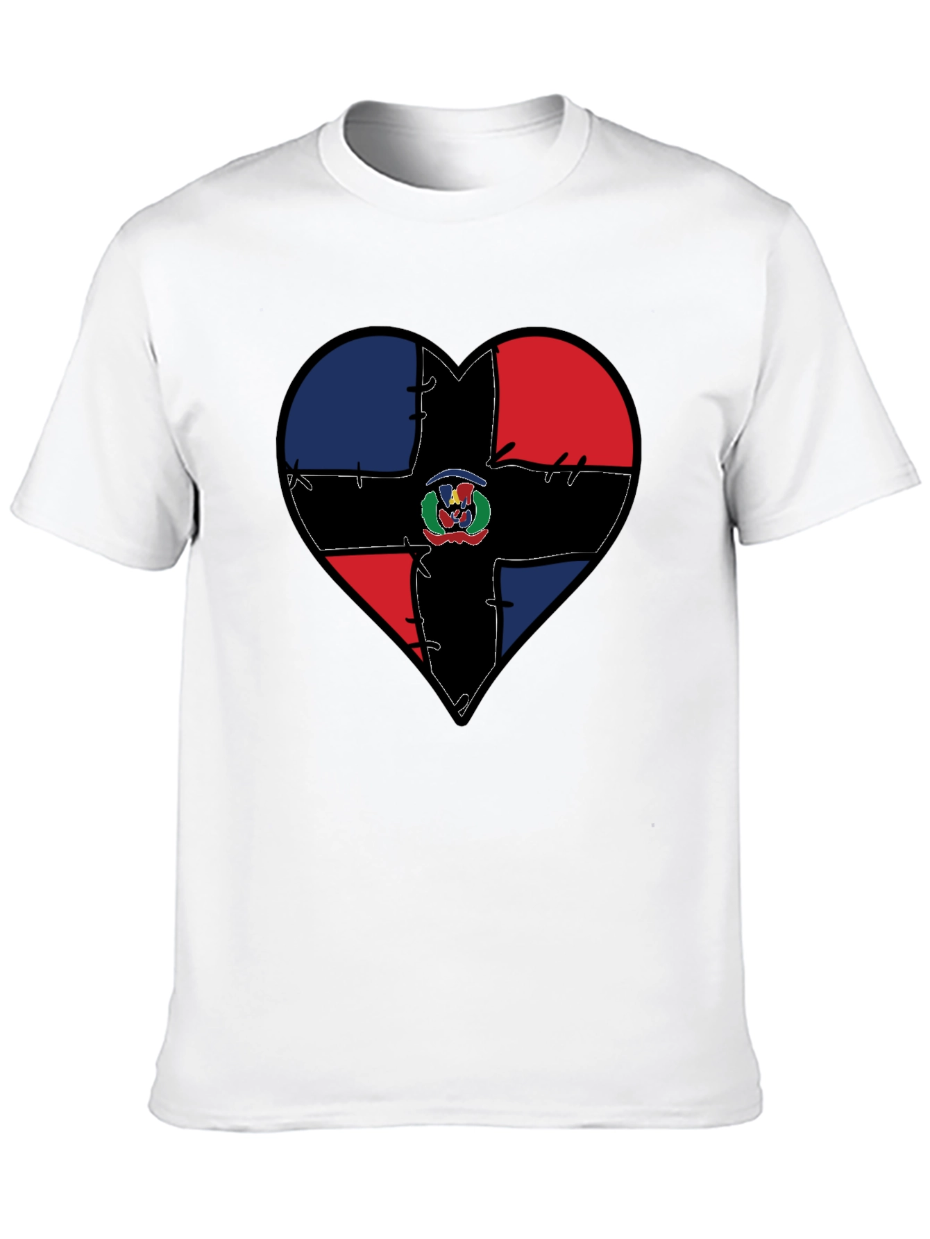 Dominican Republic Flag Heart T-Shirt - Black