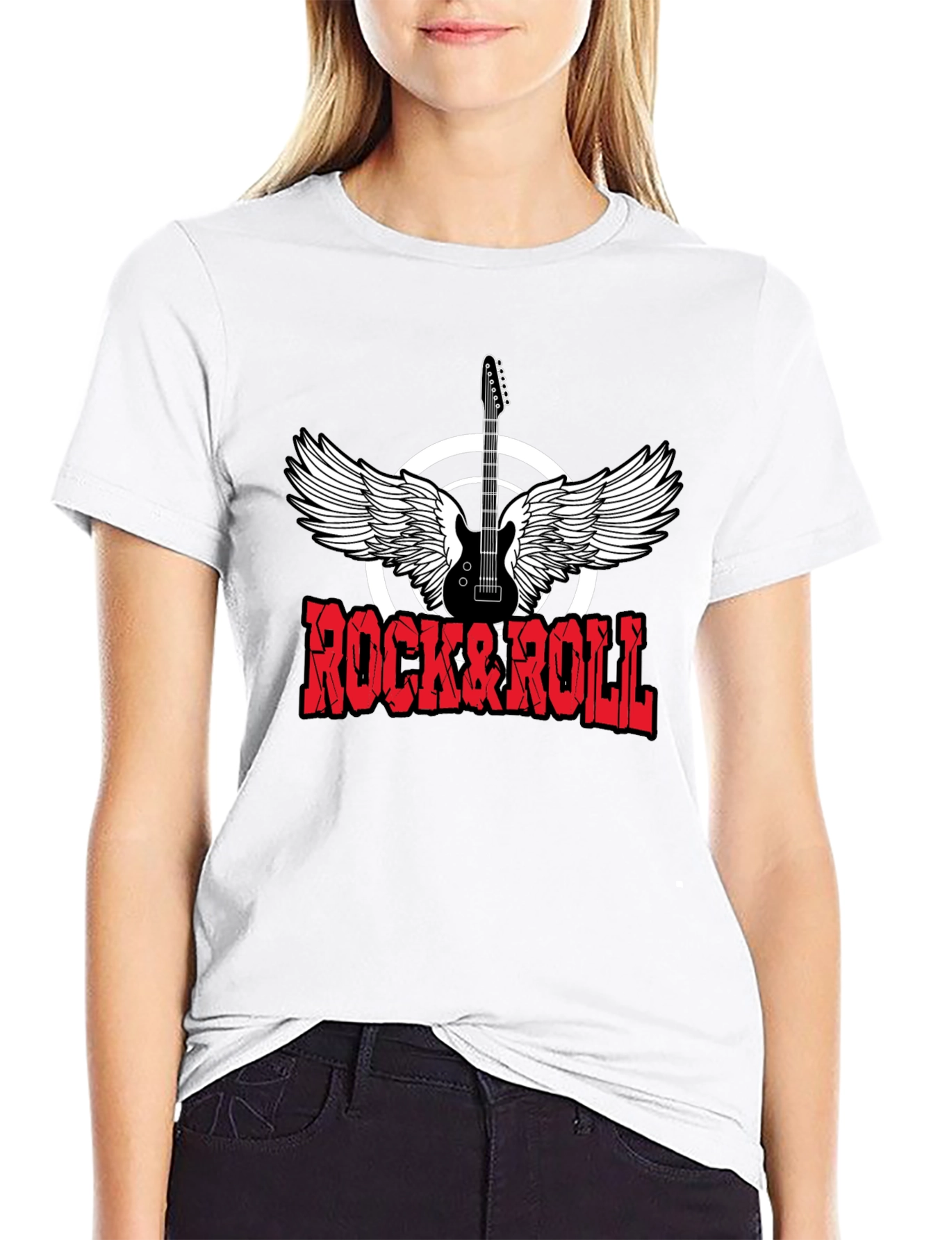 Rock & Roll Graphic Print Crewneck T-Shirt