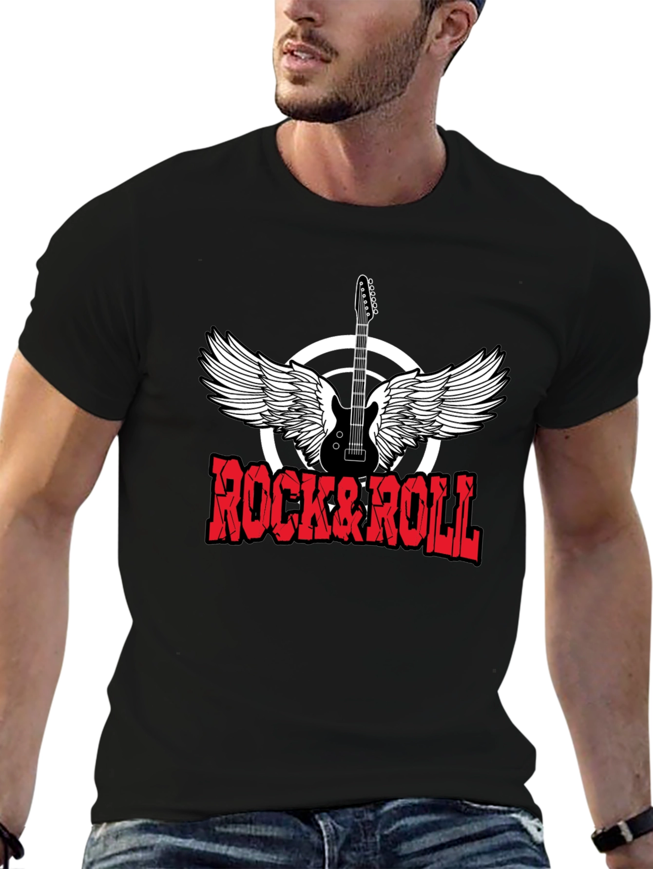 Rock & Roll Graphic Print Crewneck T-Shirt
