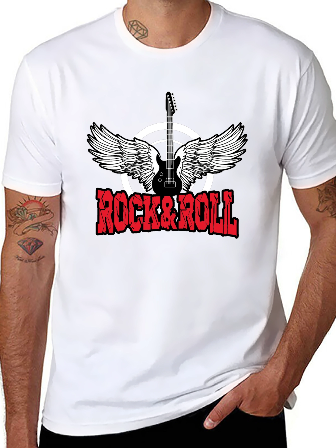 Rock & Roll Graphic Print Crewneck T-Shirt