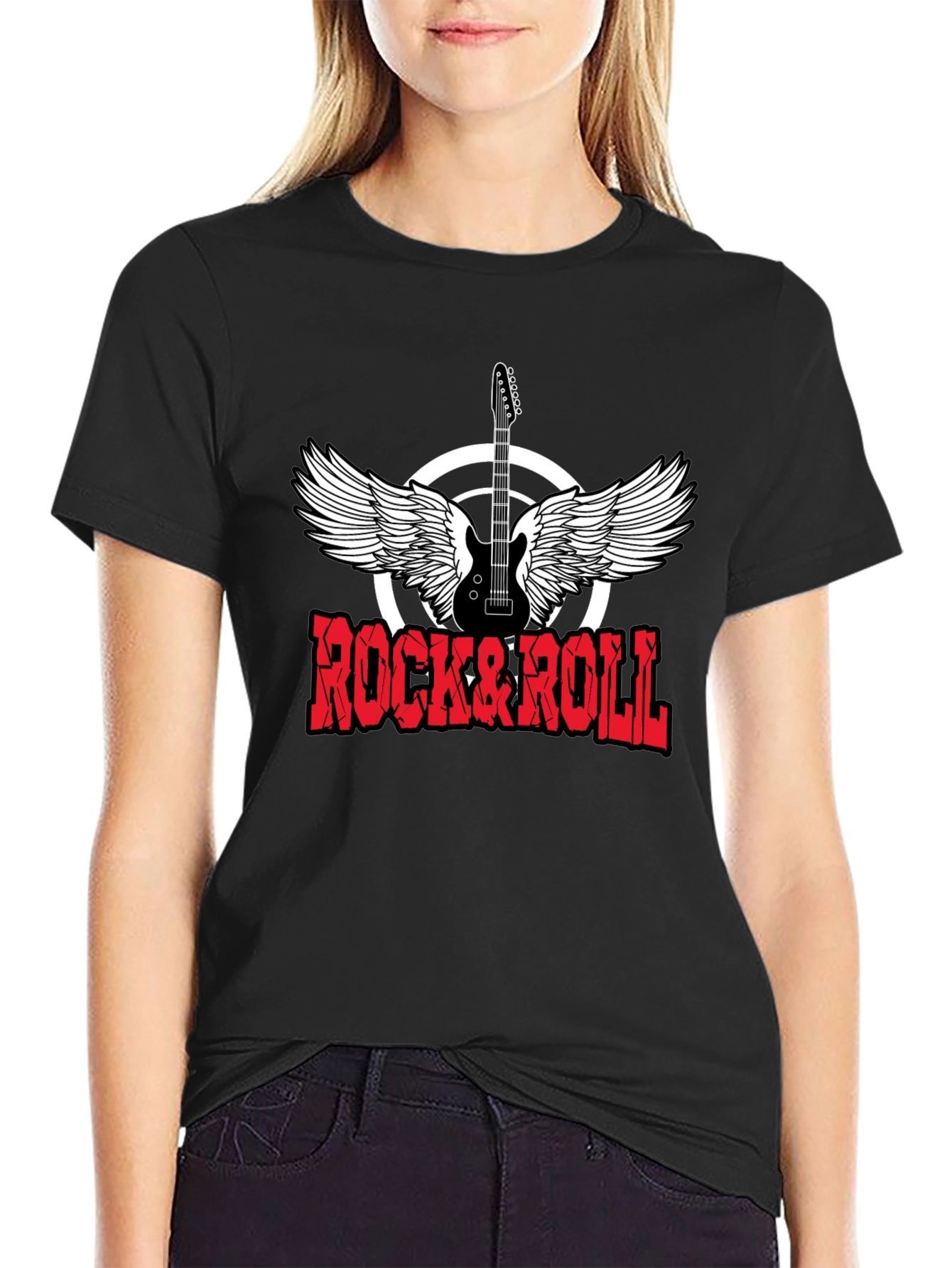 Rock & Roll Graphic Print Crewneck T-Shirt