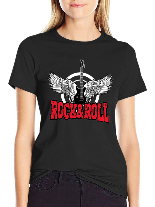 Rock & Roll Graphic Print Crewneck T-Shirt