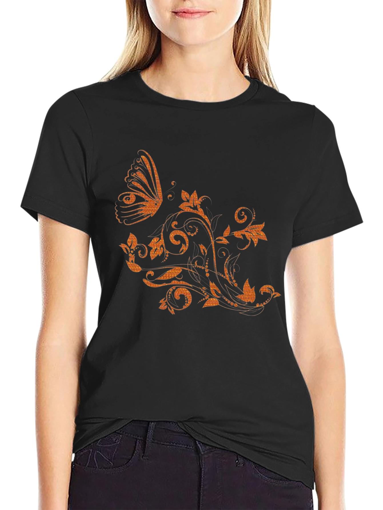 Black Butterfly Floral Graphic Tee