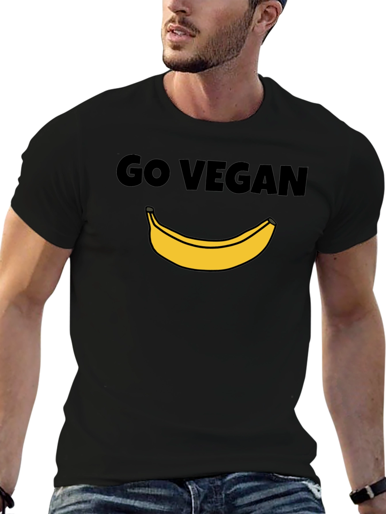 Go Vegan Banana Graphic Tee - Unisex Black T-Shirt