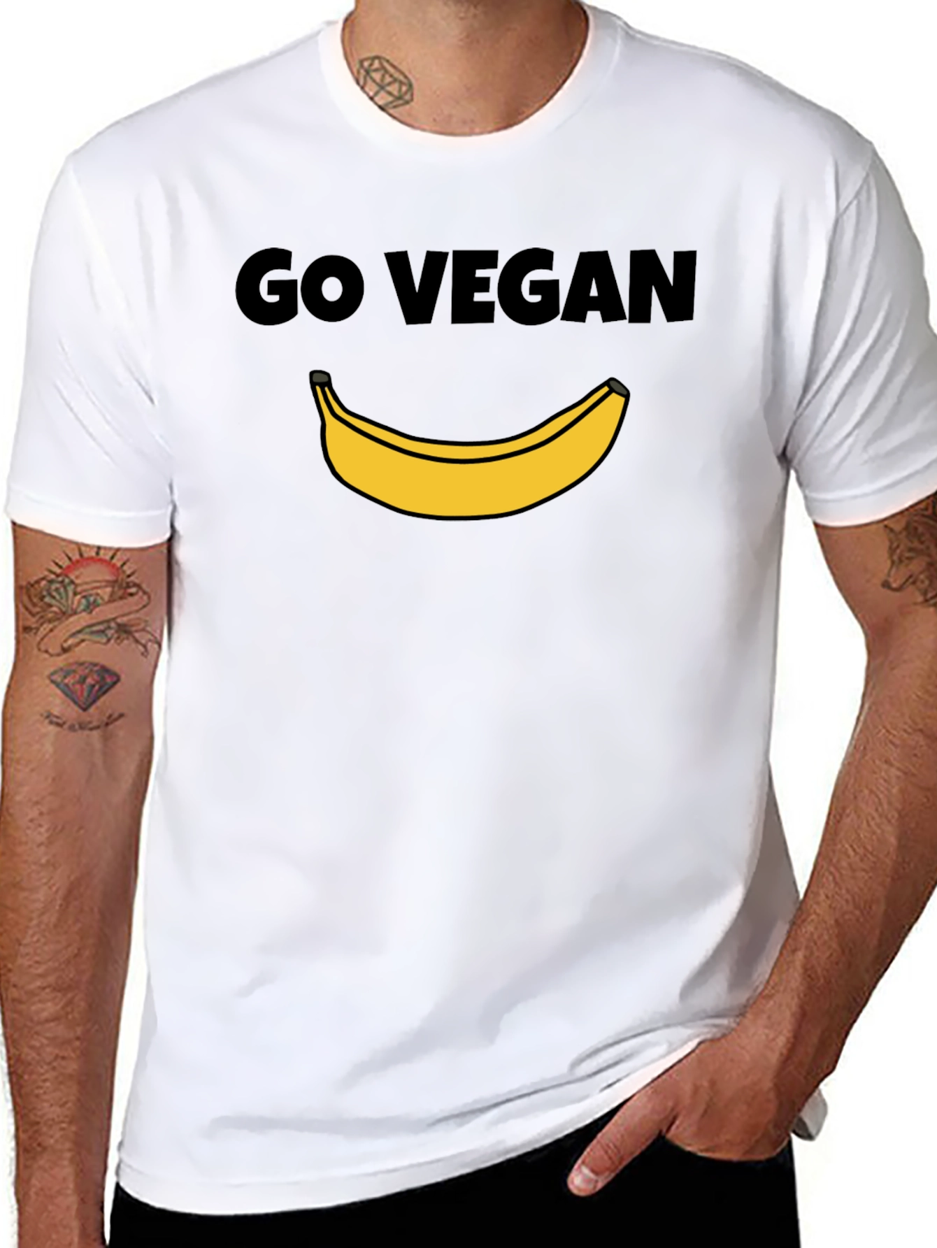 Go Vegan Banana Graphic Tee - Unisex Black T-Shirt